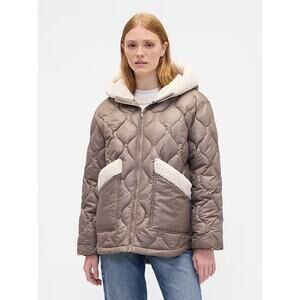 GAP 100% Recycled Polyester Relaxed Sherpa-Trim Jacket in Plymouth Rock Size XL